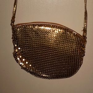 All gold vintage purse/bag metal sequins long strap